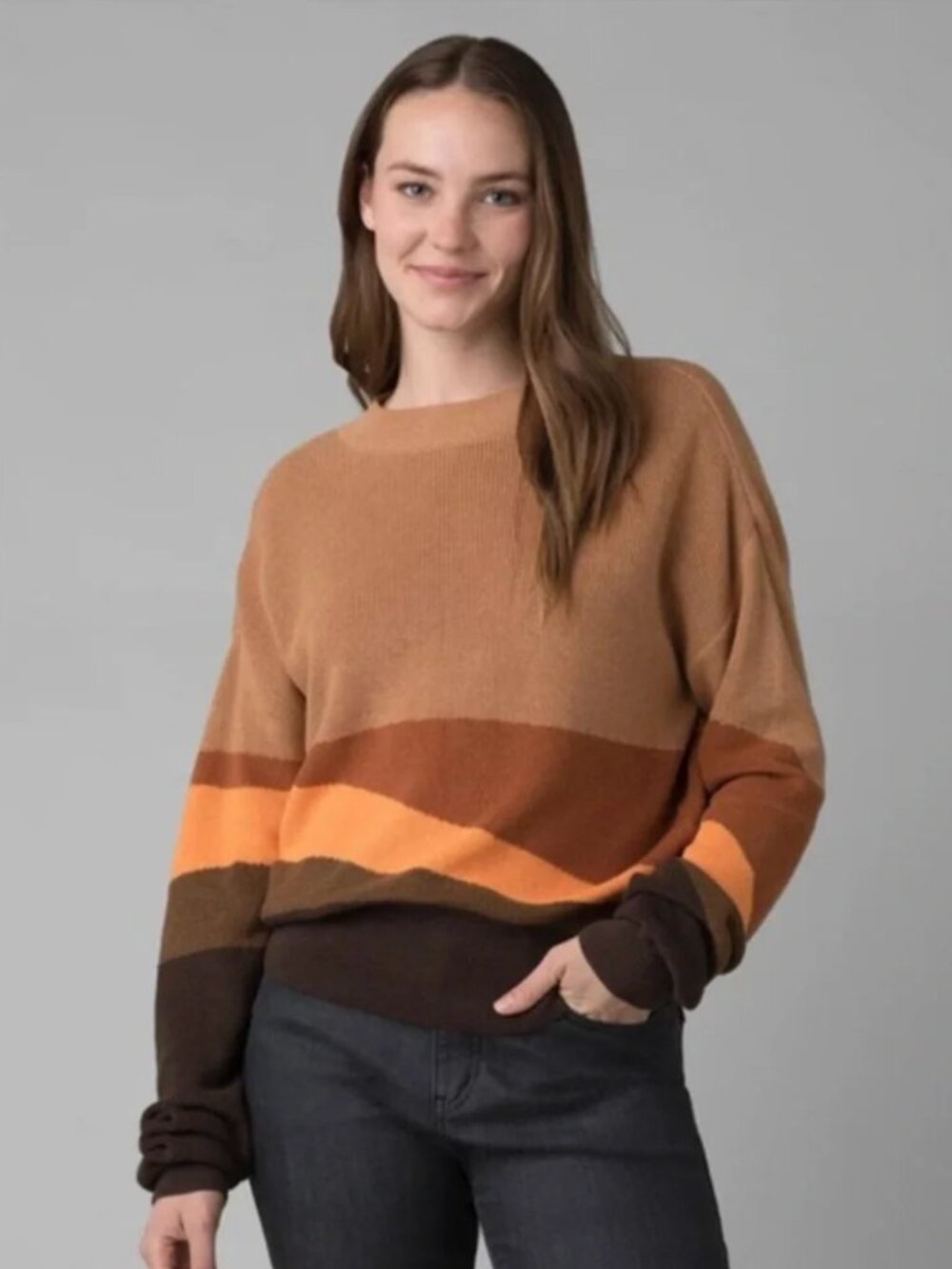 Prana Women’s Orange Desert Road Sweater Organic Cotton Pullover Size Medium A33